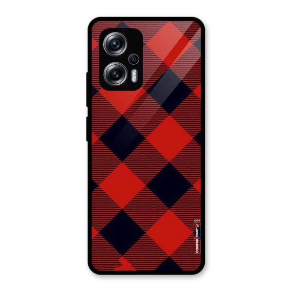 Red Diagonal Check Glass Back Case for Redmi K50i