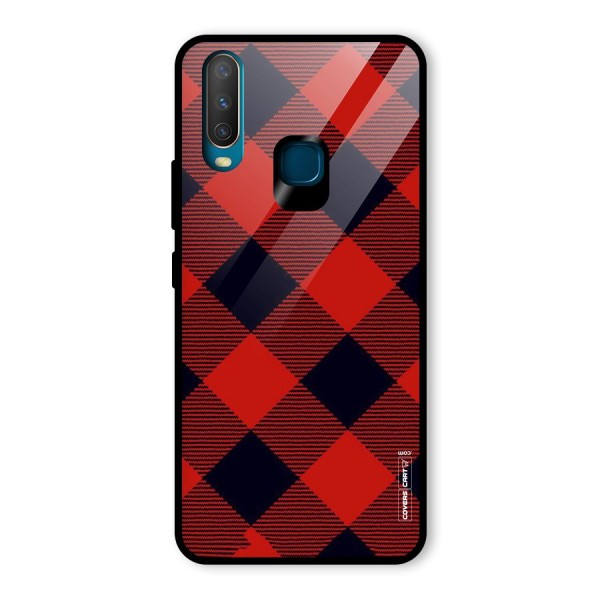 Red Diagonal Check Glass Back Case for Vivo Y12