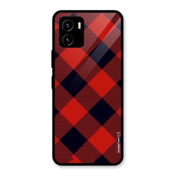 Red Diagonal Check Glass Back Case for Vivo Y15s