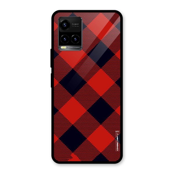 Red Diagonal Check Glass Back Case for Vivo Y21G