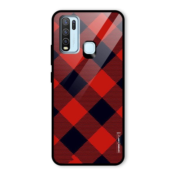 Red Diagonal Check Glass Back Case for Vivo Y30