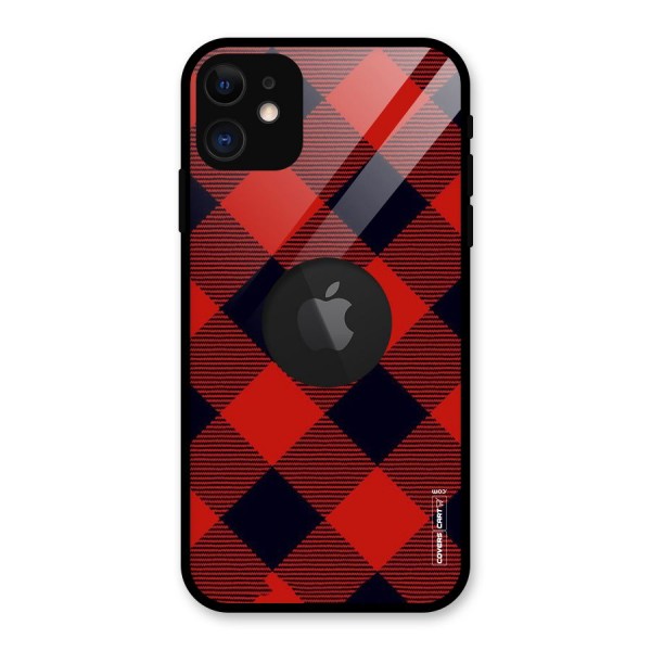 Red Diagonal Check Glass Back Case for iPhone 11 Logo Cut