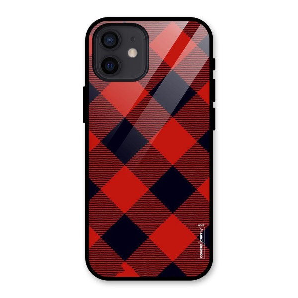 Red Diagonal Check Glass Back Case for iPhone 12