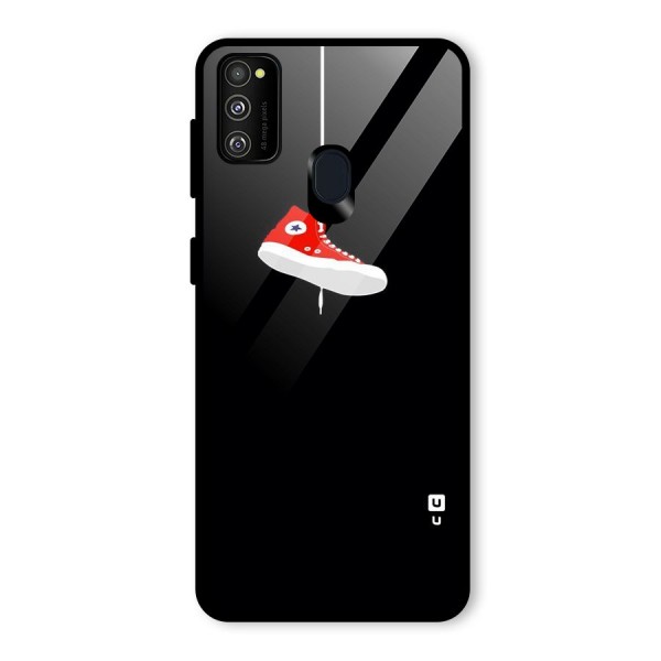 Red Shoe Hanging Glass Back Case for Galaxy M21