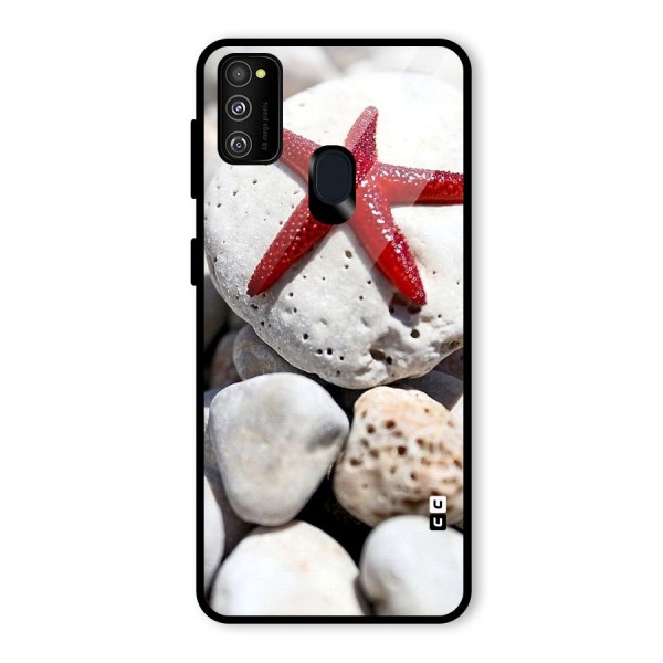 Red Star Fish Glass Back Case for Galaxy M21