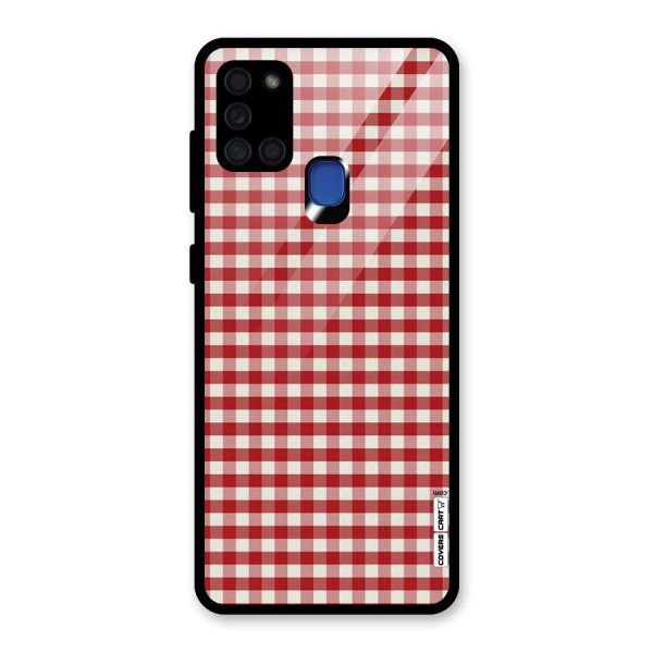 Red White Check Glass Back Case for Galaxy A21s