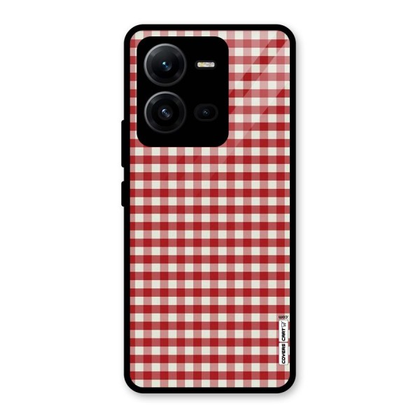 Red White Check Glass Back Case for Vivo V25