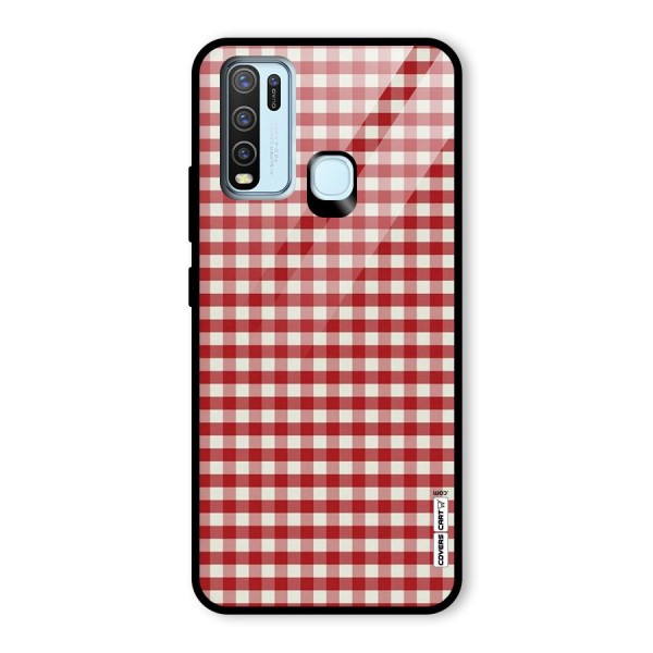 Red White Check Glass Back Case for Vivo Y30