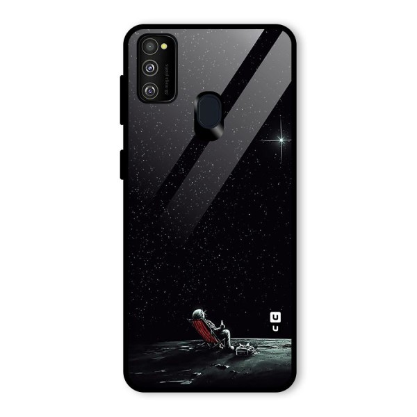 Resting Spaceman Face Glass Back Case for Galaxy M21