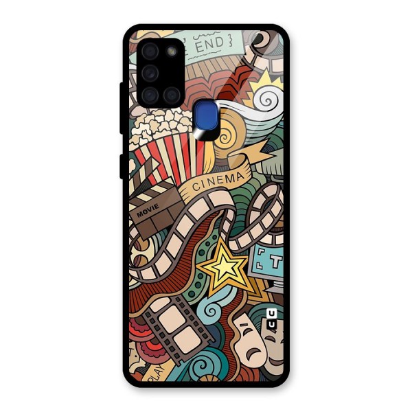 Retro Doodle Art Glass Back Case for Galaxy A21s