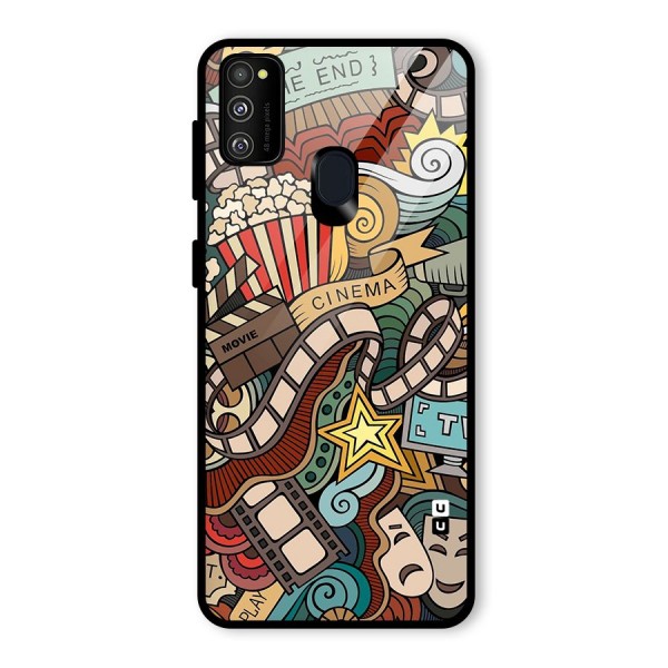 Retro Doodle Art Glass Back Case for Galaxy M21