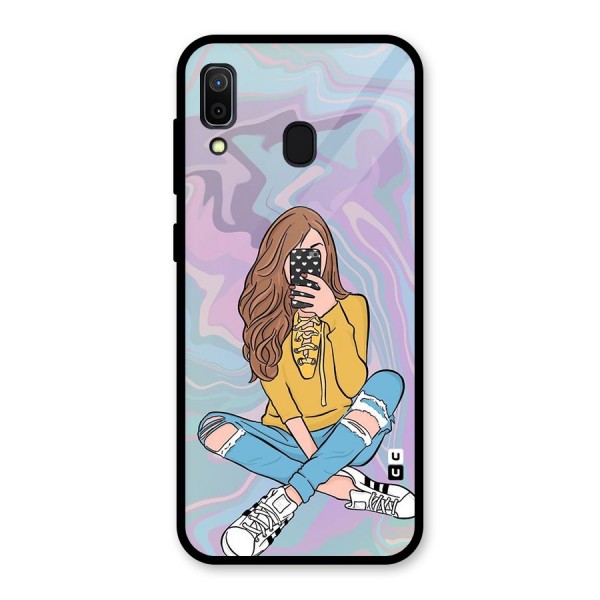 Selfie Girl Illustration Glass Back Case for Galaxy A30