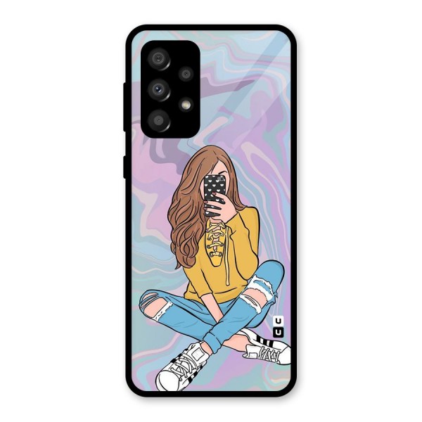 Selfie Girl Illustration Glass Back Case for Galaxy A32