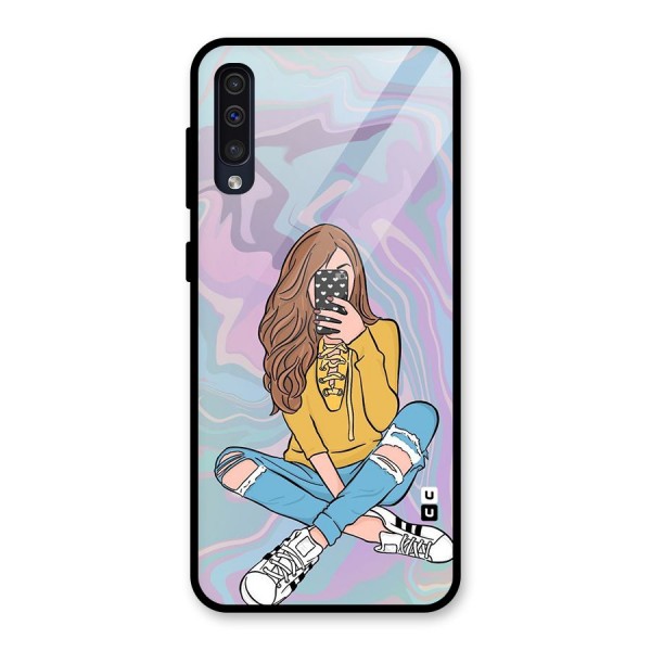 Selfie Girl Illustration Glass Back Case for Galaxy A50