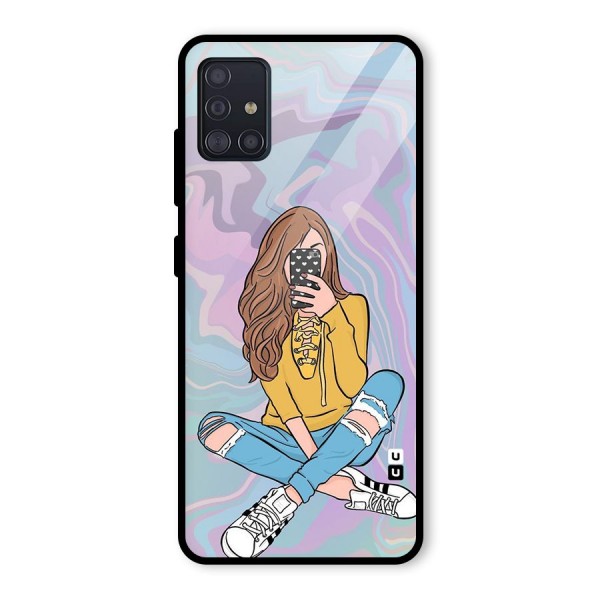 Selfie Girl Illustration Glass Back Case for Galaxy A51