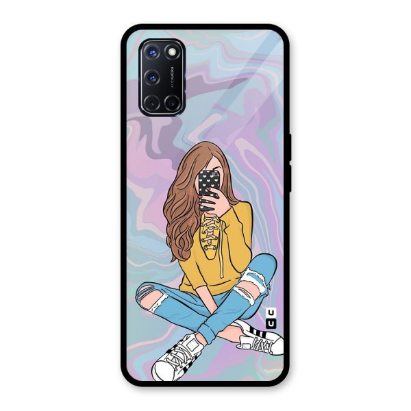 Selfie Girl Illustration Glass Back Case for Oppo A52