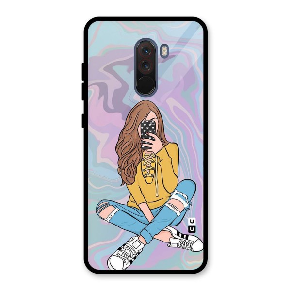 Selfie Girl Illustration Glass Back Case for Poco F1