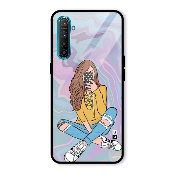 Selfie Girl Illustration Glass Back Case for Realme XT