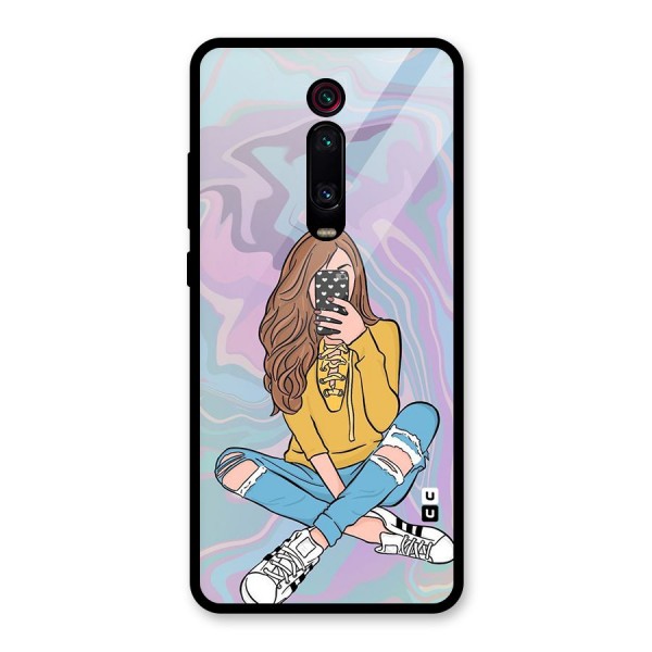 Selfie Girl Illustration Glass Back Case for Redmi K20