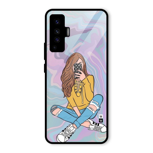 Selfie Girl Illustration Glass Back Case for Vivo X50