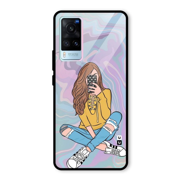 Selfie Girl Illustration Glass Back Case for Vivo X60