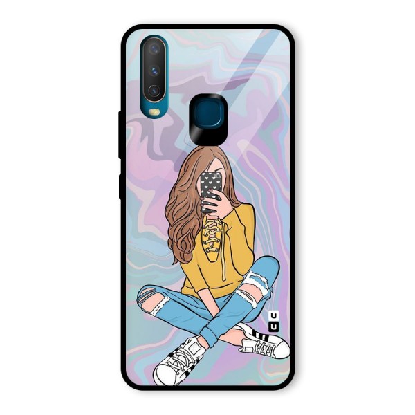 Selfie Girl Illustration Glass Back Case for Vivo Y12