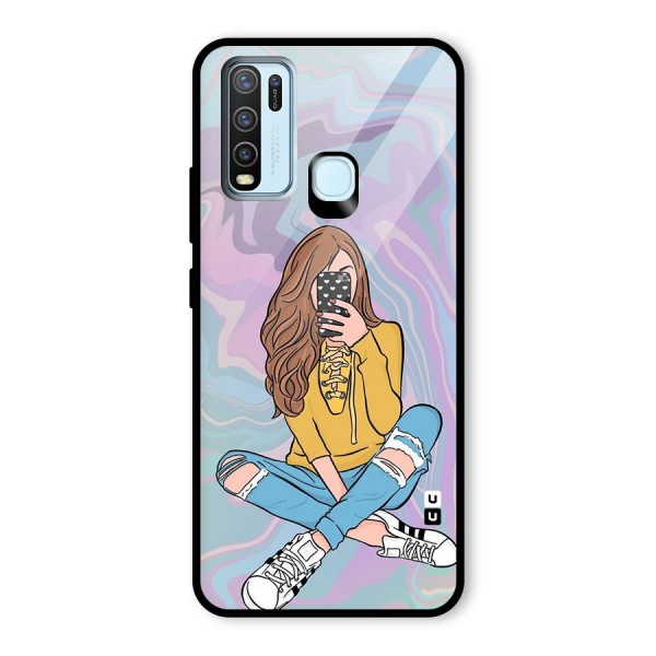 Selfie Girl Illustration Glass Back Case for Vivo Y50