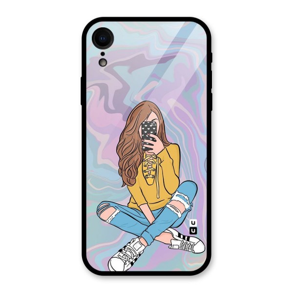 Selfie Girl Illustration Glass Back Case for XR