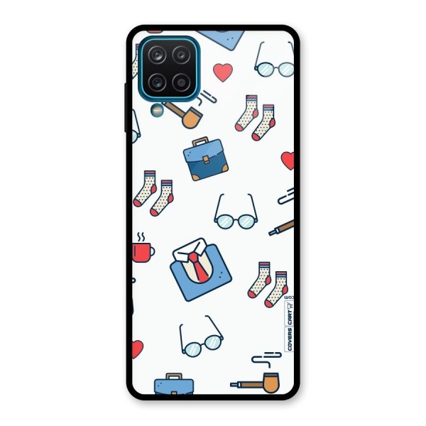 Shirt Spectacles Pattern Glass Back Case for Galaxy A12