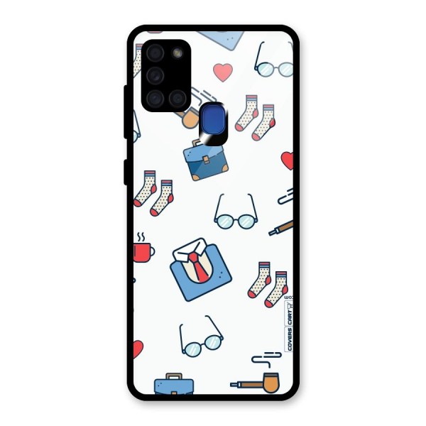 Shirt Spectacles Pattern Glass Back Case for Galaxy A21s