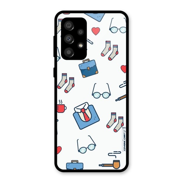 Shirt Spectacles Pattern Glass Back Case for Galaxy A32