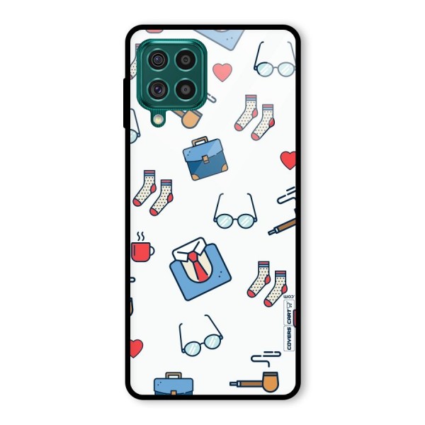 Shirt Spectacles Pattern Glass Back Case for Galaxy F62