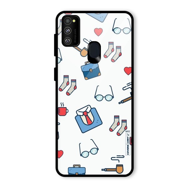 Shirt Spectacles Pattern Glass Back Case for Galaxy M21