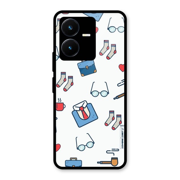 Shirt Spectacles Pattern Glass Back Case for Vivo Y22