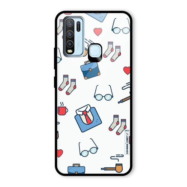 Shirt Spectacles Pattern Glass Back Case for Vivo Y30