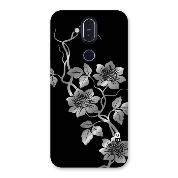 Silver Grey Flowers Back Case for Nokia 8.1