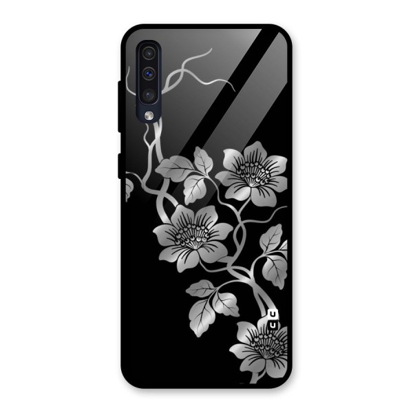 Silver Grey Flowers Glass Back Case for Galaxy A50s