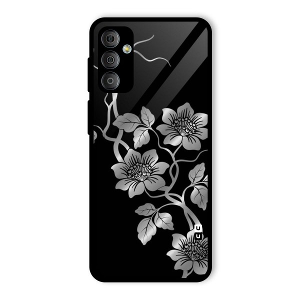 Silver Grey Flowers Glass Back Case for Galaxy F23