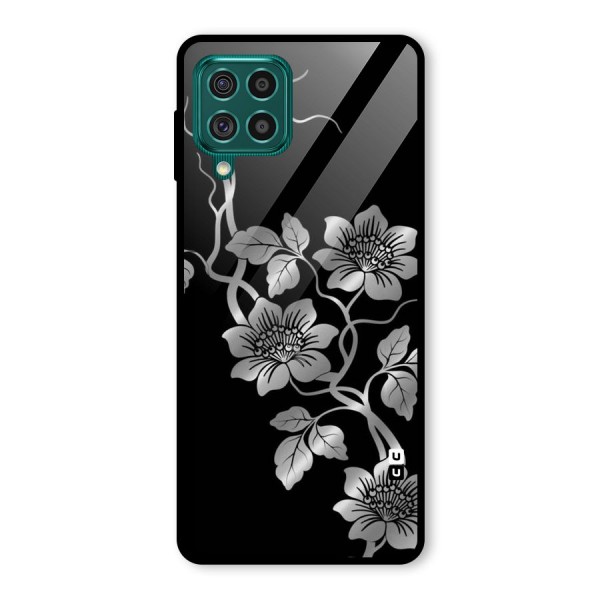 Silver Grey Flowers Glass Back Case for Galaxy F62