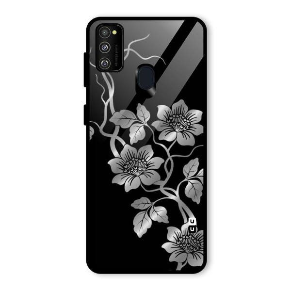 Silver Grey Flowers Glass Back Case for Galaxy M21