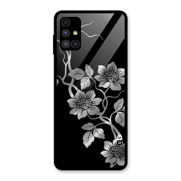 Silver Grey Flowers Glass Back Case for Galaxy M51