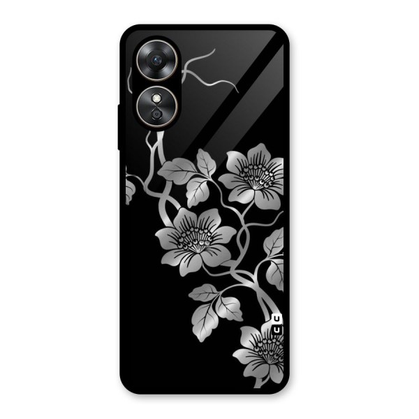 Silver Grey Flowers Glass Back Case for Oppo A17