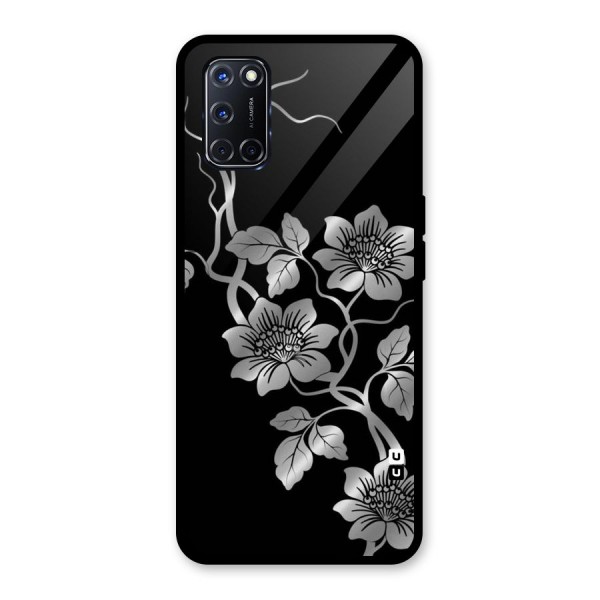 Silver Grey Flowers Glass Back Case for Oppo A52