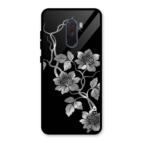 Silver Grey Flowers Glass Back Case for Poco F1