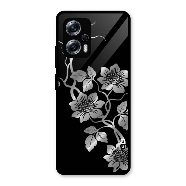 Silver Grey Flowers Glass Back Case for Redmi K50i