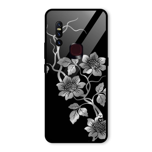 Silver Grey Flowers Glass Back Case for Vivo V15