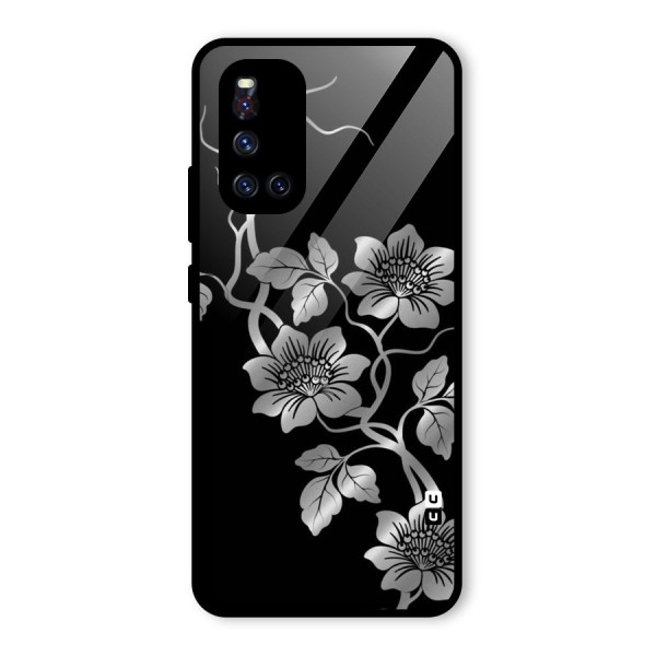 Silver Grey Flowers Glass Back Case for Vivo V19