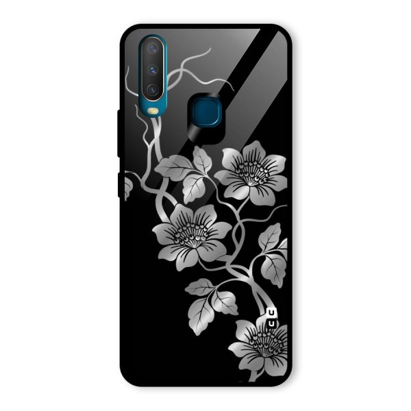 Silver Grey Flowers Glass Back Case for Vivo Y15