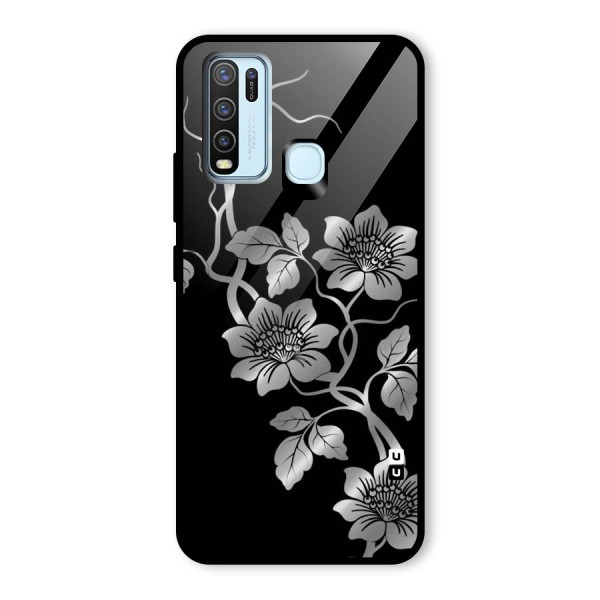 Silver Grey Flowers Glass Back Case for Vivo Y30