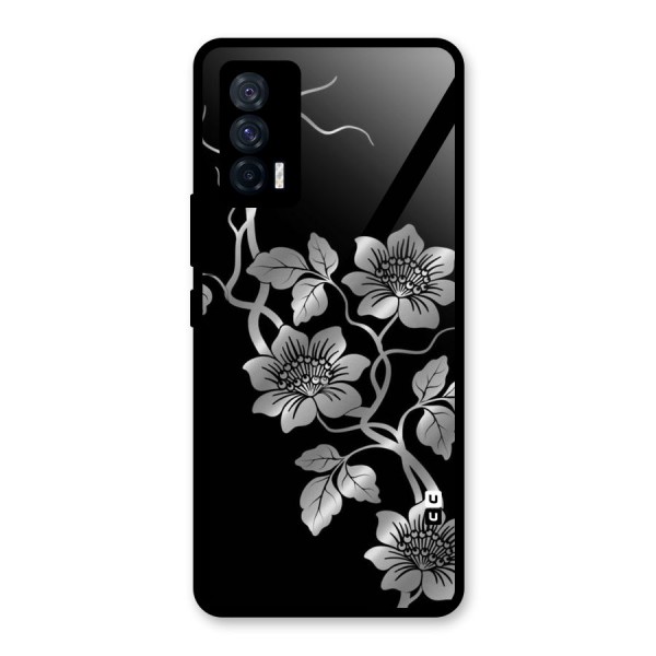 Silver Grey Flowers Glass Back Case for Vivo iQOO 7 5G